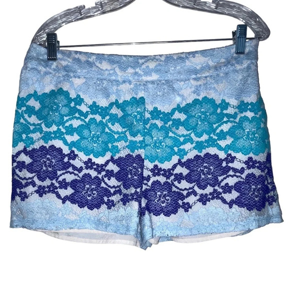 EVERLY Blue Lace Shorts Lined Size Large Side Zip Boho Preppy Colorful Spring - Picture 7 of 7